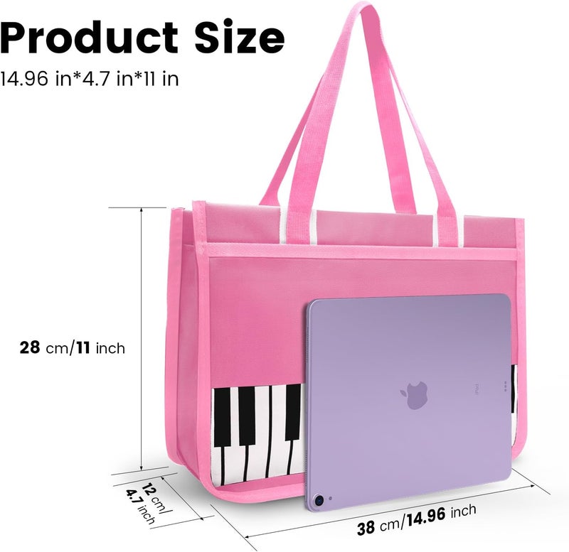 BestSounds Piano Bag, Zipper Waterproof Oxford Cloth Music Piano Accessories Book Bag Tote for Students Kids, Girls, Women, Gifts for Music Lovers Musicians (Pink) - Image 4